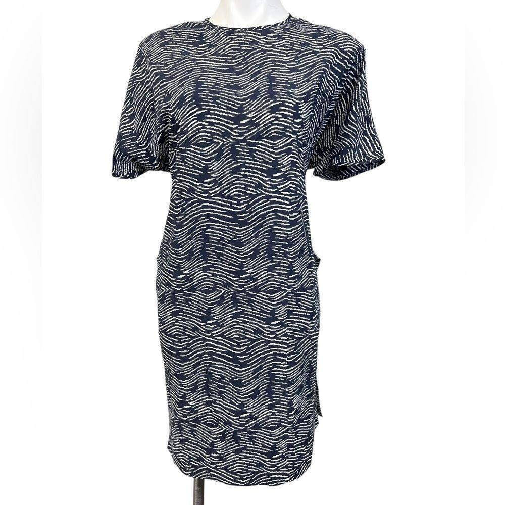 Derek Lam Silk Shift Dress Navy blue US 6 short sleeve -10 - Picture 2 of 6
